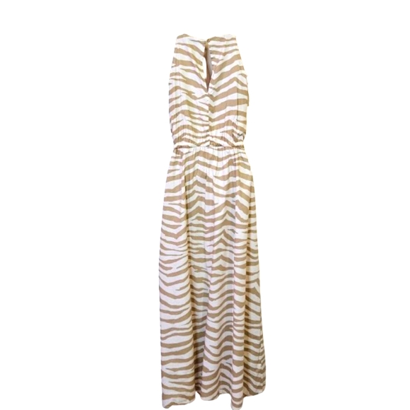 LOFT Tan & Cream Tiger Stripe Sleeveless Midi/Maxi Dress, Medium - Picture 3 of 16